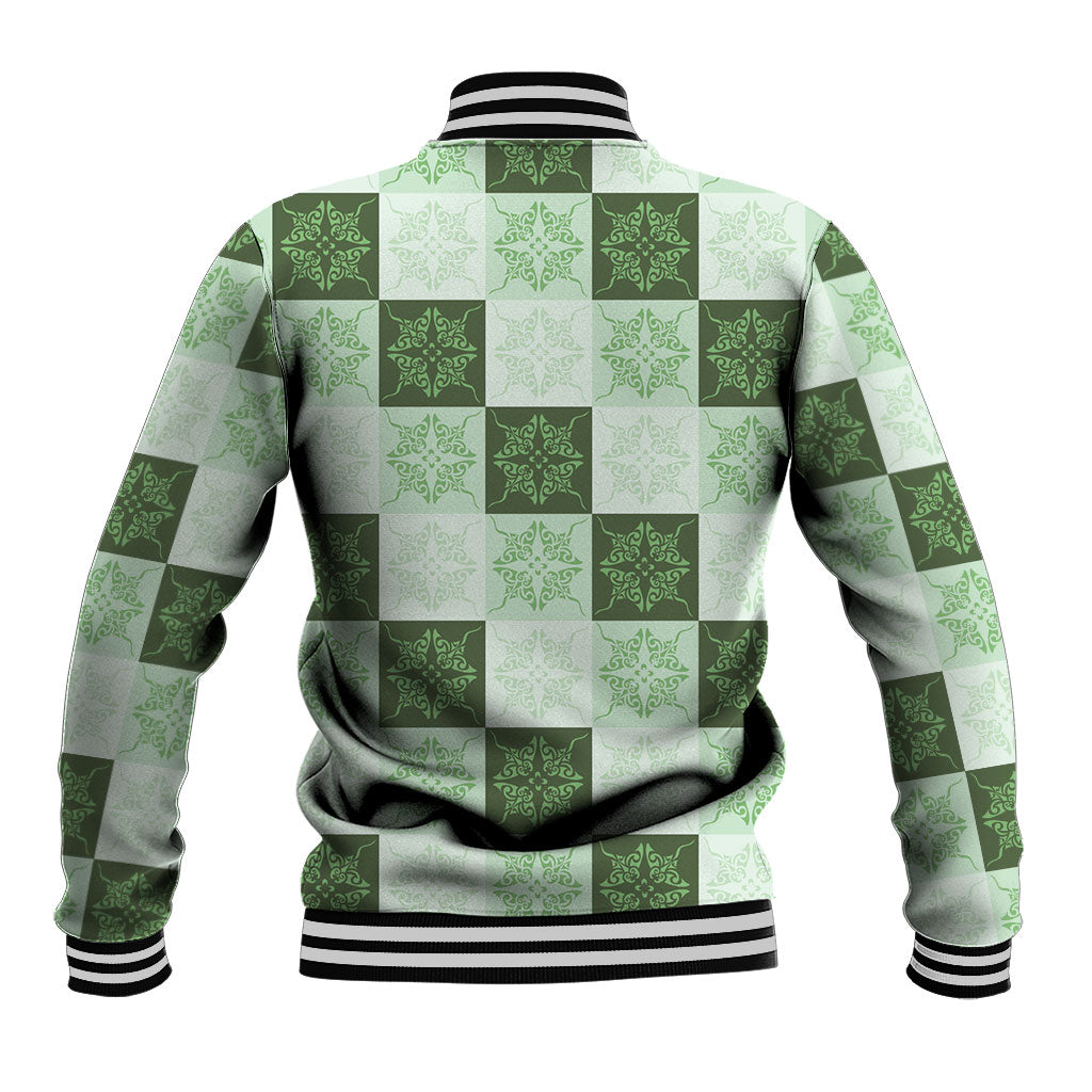 Sage Green Manta Ray Hawaiian Quilt Motif Baseball Jacket