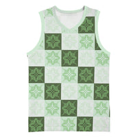 Sage Green Manta Ray Hawaiian Quilt Motif Basketball Jersey