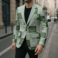 Sage Green Manta Ray Hawaiian Quilt Motif Blazer