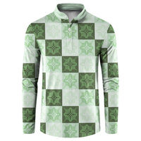 Sage Green Manta Ray Hawaiian Quilt Motif Button Sweatshirt