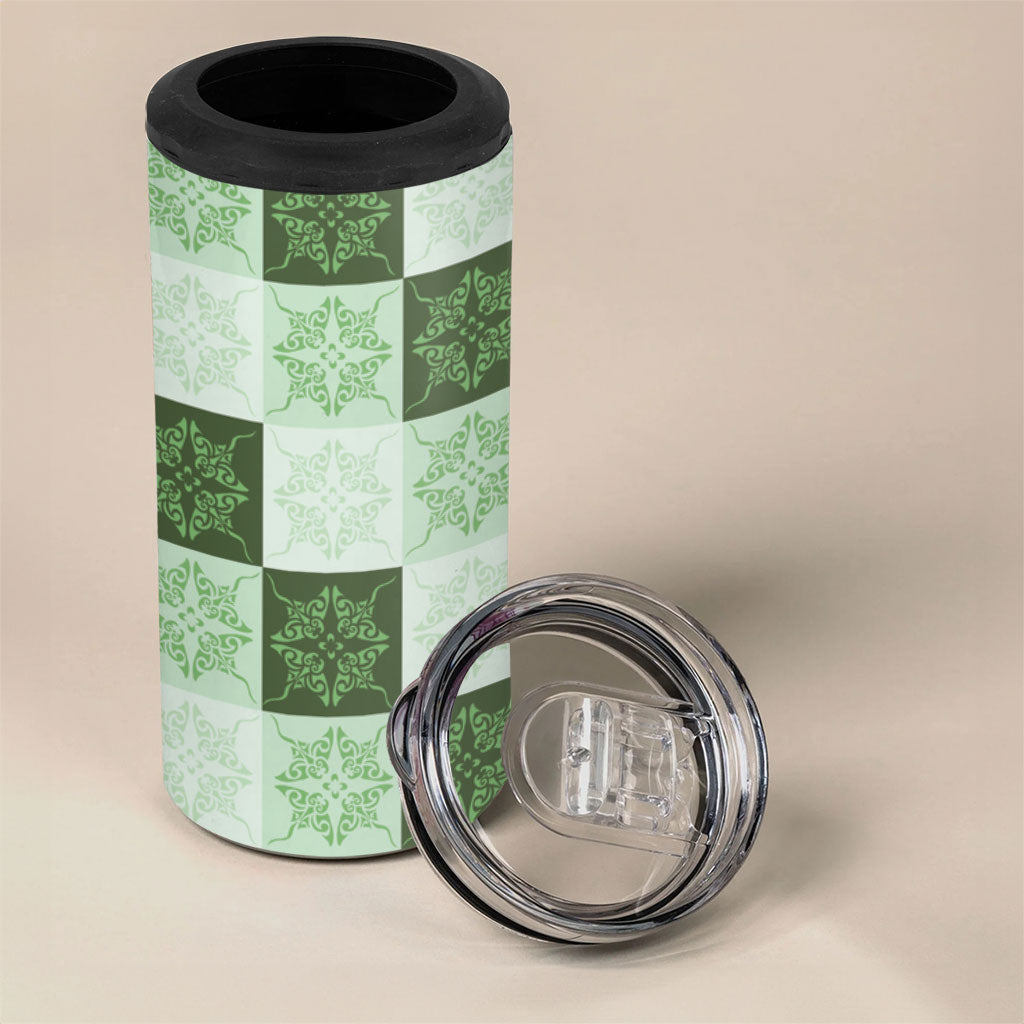 Sage Green Manta Ray Hawaiian Quilt Motif 4 in 1 Can Cooler Tumbler