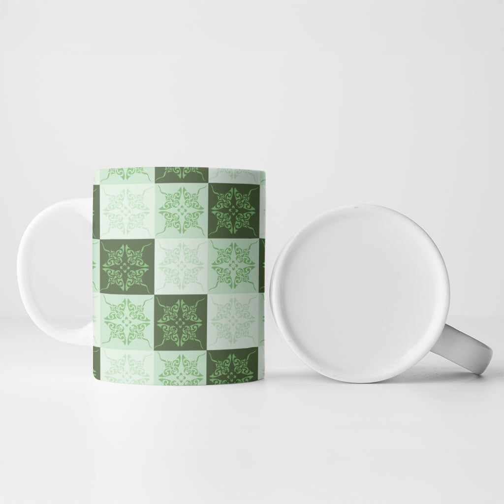 Sage Green Manta Ray Hawaiian Quilt Motif Ceramic Mug