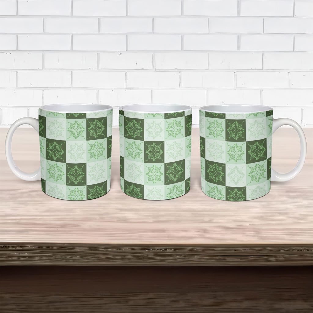 Sage Green Manta Ray Hawaiian Quilt Motif Ceramic Mug