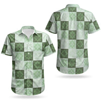 Sage Green Manta Ray Hawaiian Quilt Motif Couples Matching Off The Shoulder Long Sleeve Dress and Hawaiian Shirt