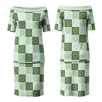 Sage Green Manta Ray Hawaiian Quilt Motif Couples Matching Puletasi and Long Sleeve Button Shirt