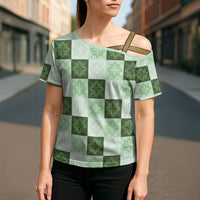 Sage Green Manta Ray Hawaiian Quilt Motif Cross Shoulder Shirt