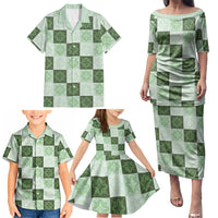 Sage Green Manta Ray Hawaiian Quilt Motif Family Matching Puletasi and Hawaiian Shirt