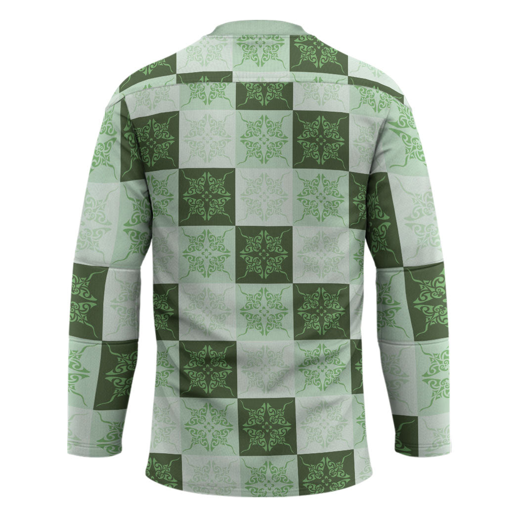 Sage Green Manta Ray Hawaiian Quilt Motif Hockey Jersey