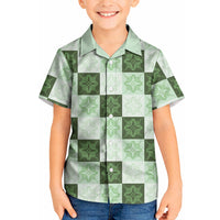 Sage Green Manta Ray Hawaiian Quilt Motif Kid Hawaiian Shirt