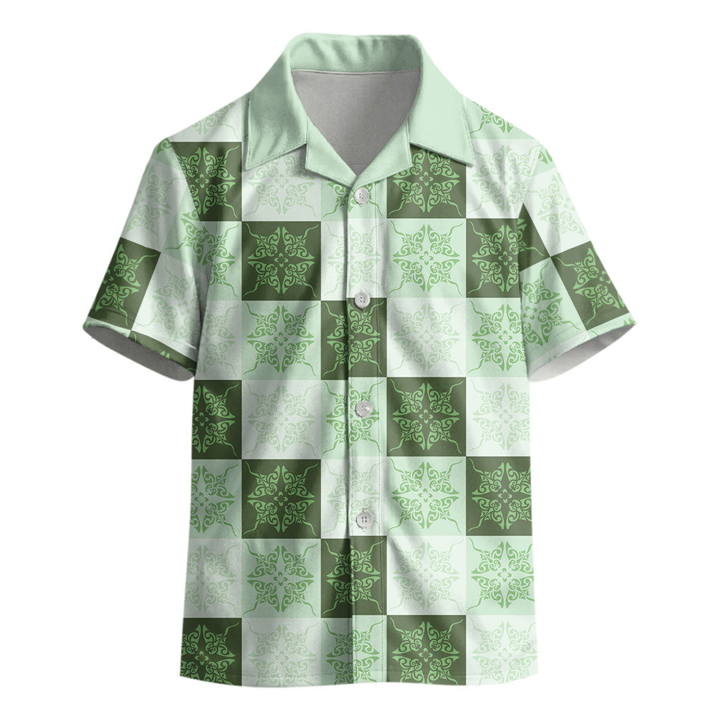 Sage Green Manta Ray Hawaiian Quilt Motif Kid Hawaiian Shirt