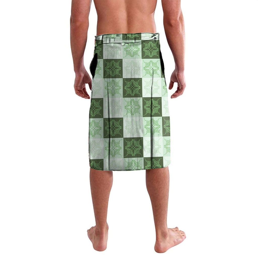 Sage Green Manta Ray Hawaiian Quilt Motif Lavalava