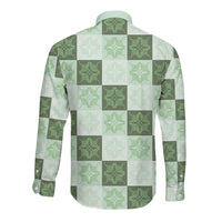 Sage Green Manta Ray Hawaiian Quilt Motif Long Sleeve Button Shirt