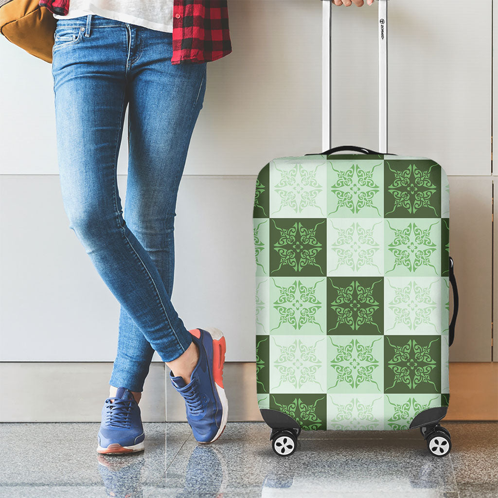 Sage Green Manta Ray Hawaiian Quilt Motif Luggage Cover