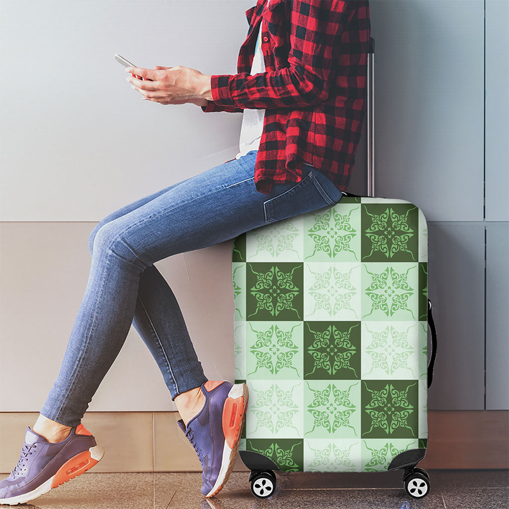 Sage Green Manta Ray Hawaiian Quilt Motif Luggage Cover