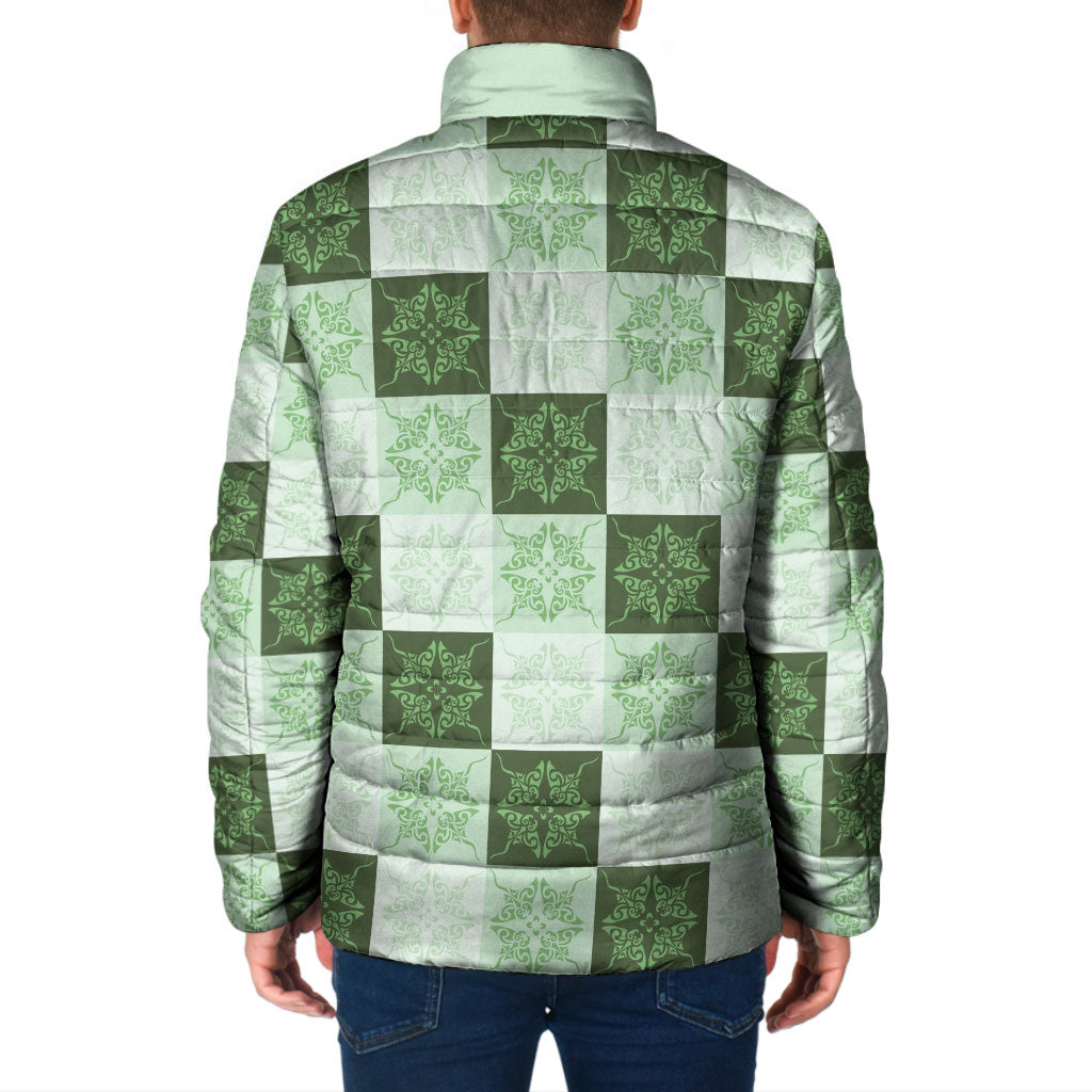 Sage Green Manta Ray Hawaiian Quilt Motif Padded Jacket