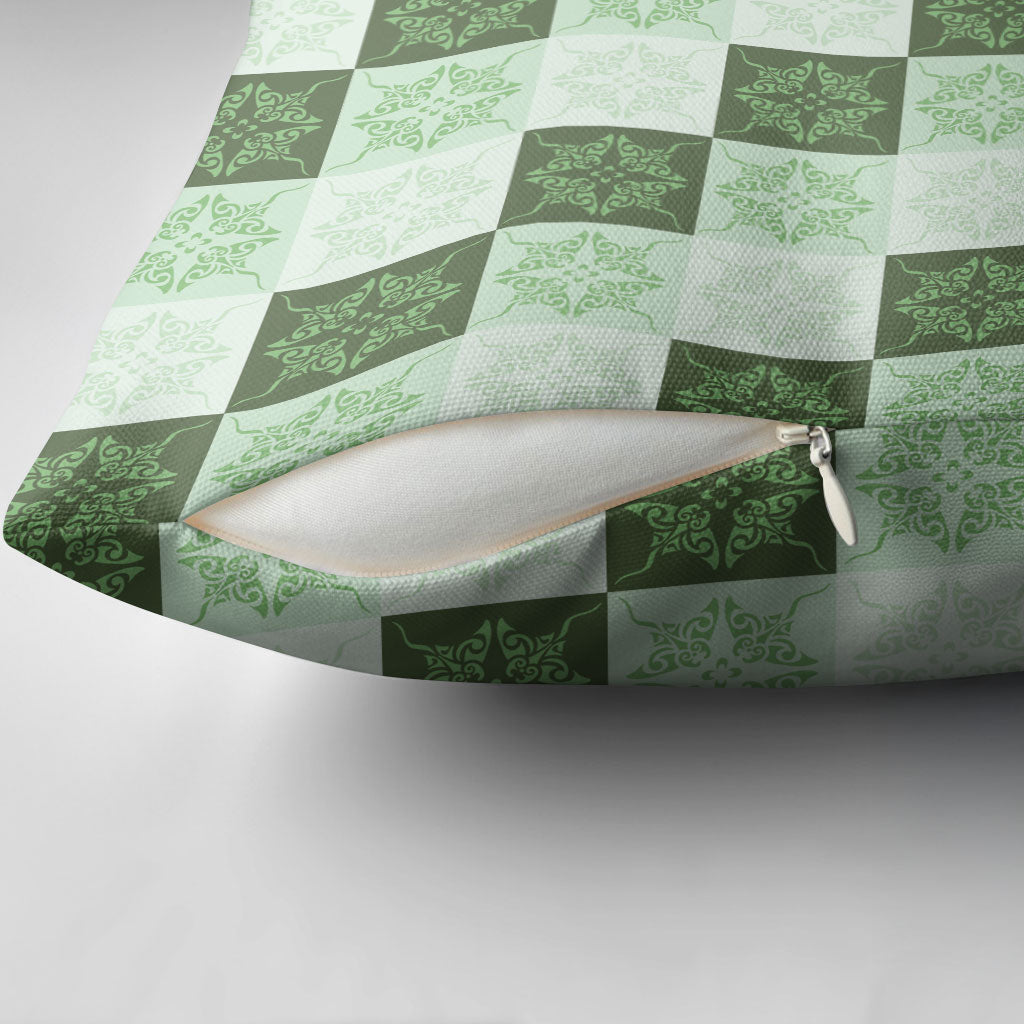 Sage Green Manta Ray Hawaiian Quilt Motif Pillow Cover