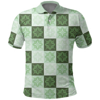 Sage Green Manta Ray Hawaiian Quilt Motif Polo Shirt