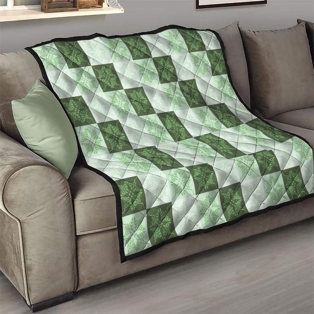 Sage Green Manta Ray Hawaiian Quilt Motif Quilt