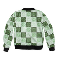 Sage Green Manta Ray Hawaiian Quilt Motif Sleeve Zip Bomber Jacket