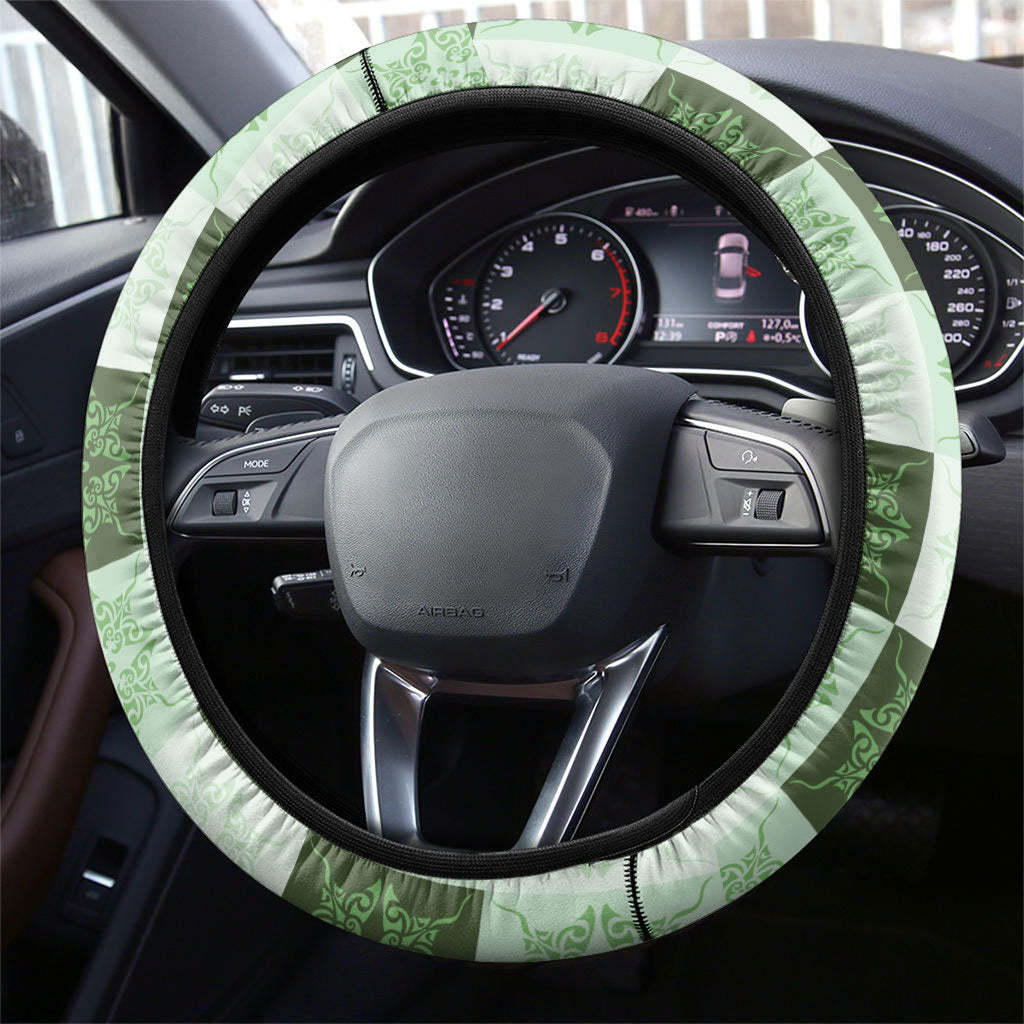 Sage Green Manta Ray Hawaiian Quilt Motif Steering Wheel Cover
