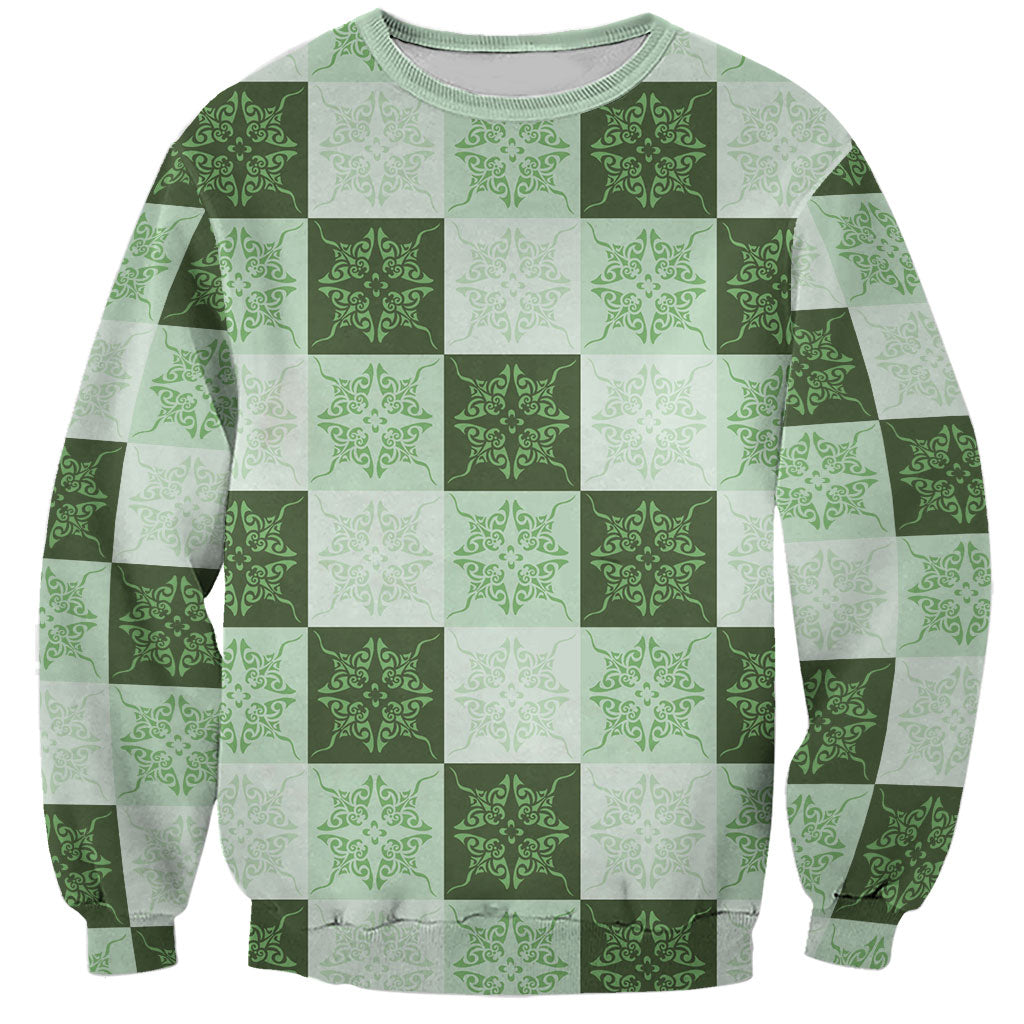 Sage Green Manta Ray Hawaiian Quilt Motif Sweatshirt