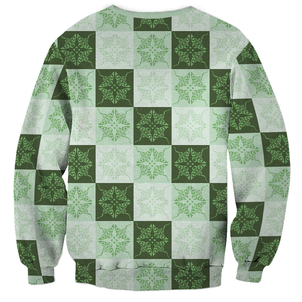 Sage Green Manta Ray Hawaiian Quilt Motif Sweatshirt