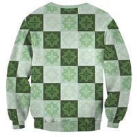 Sage Green Manta Ray Hawaiian Quilt Motif Sweatshirt
