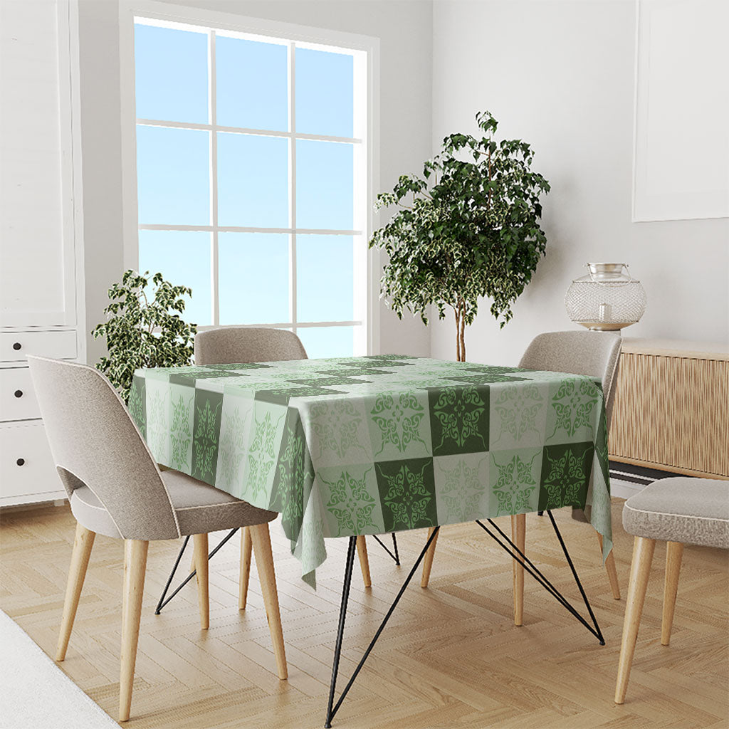 Sage Green Manta Ray Hawaiian Quilt Motif Tablecloth