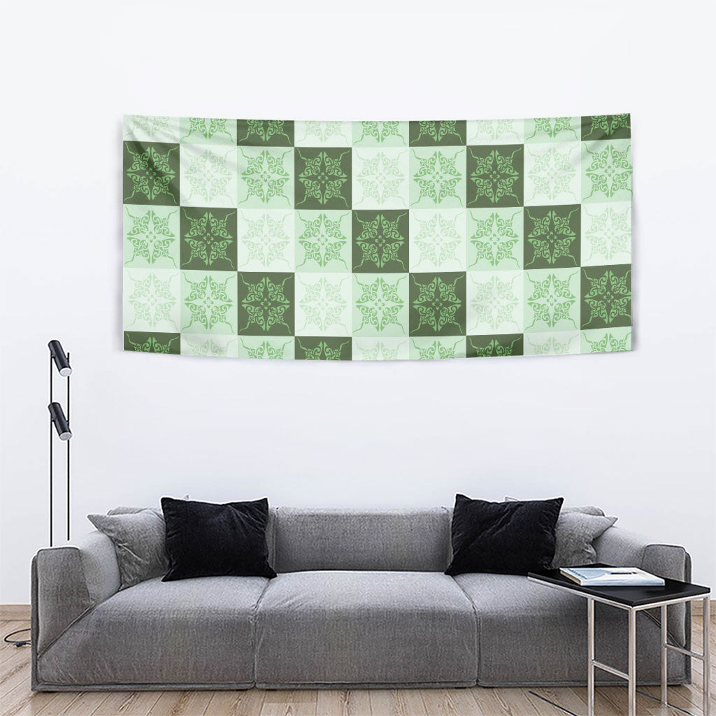 Sage Green Manta Ray Hawaiian Quilt Motif Tapestry