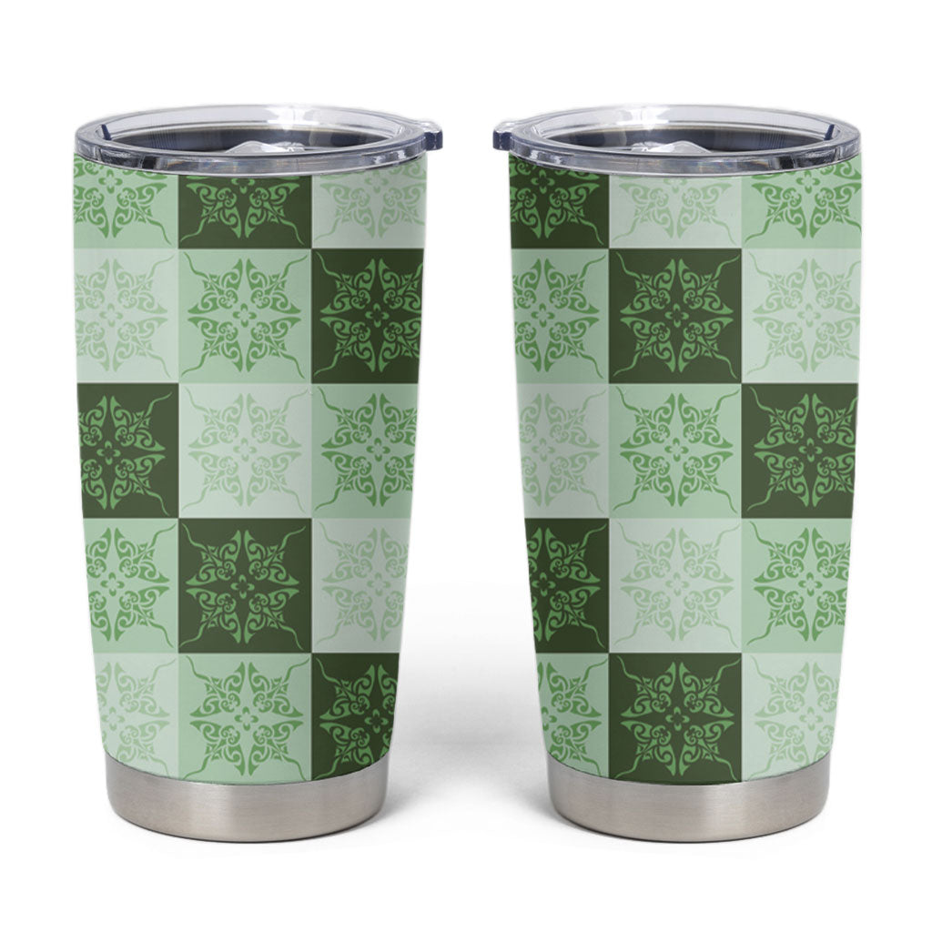 Sage Green Manta Ray Hawaiian Quilt Motif Tumbler Cup