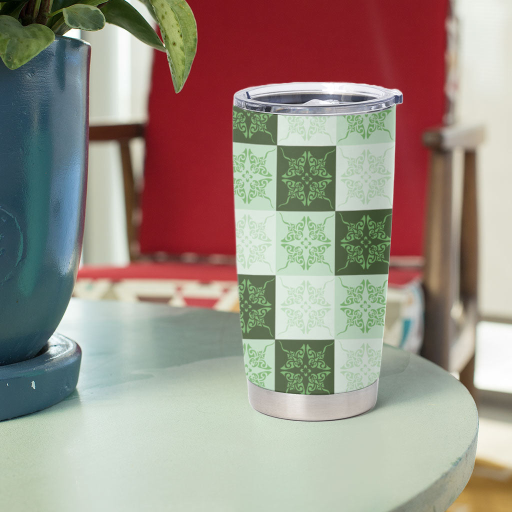 Sage Green Manta Ray Hawaiian Quilt Motif Tumbler Cup