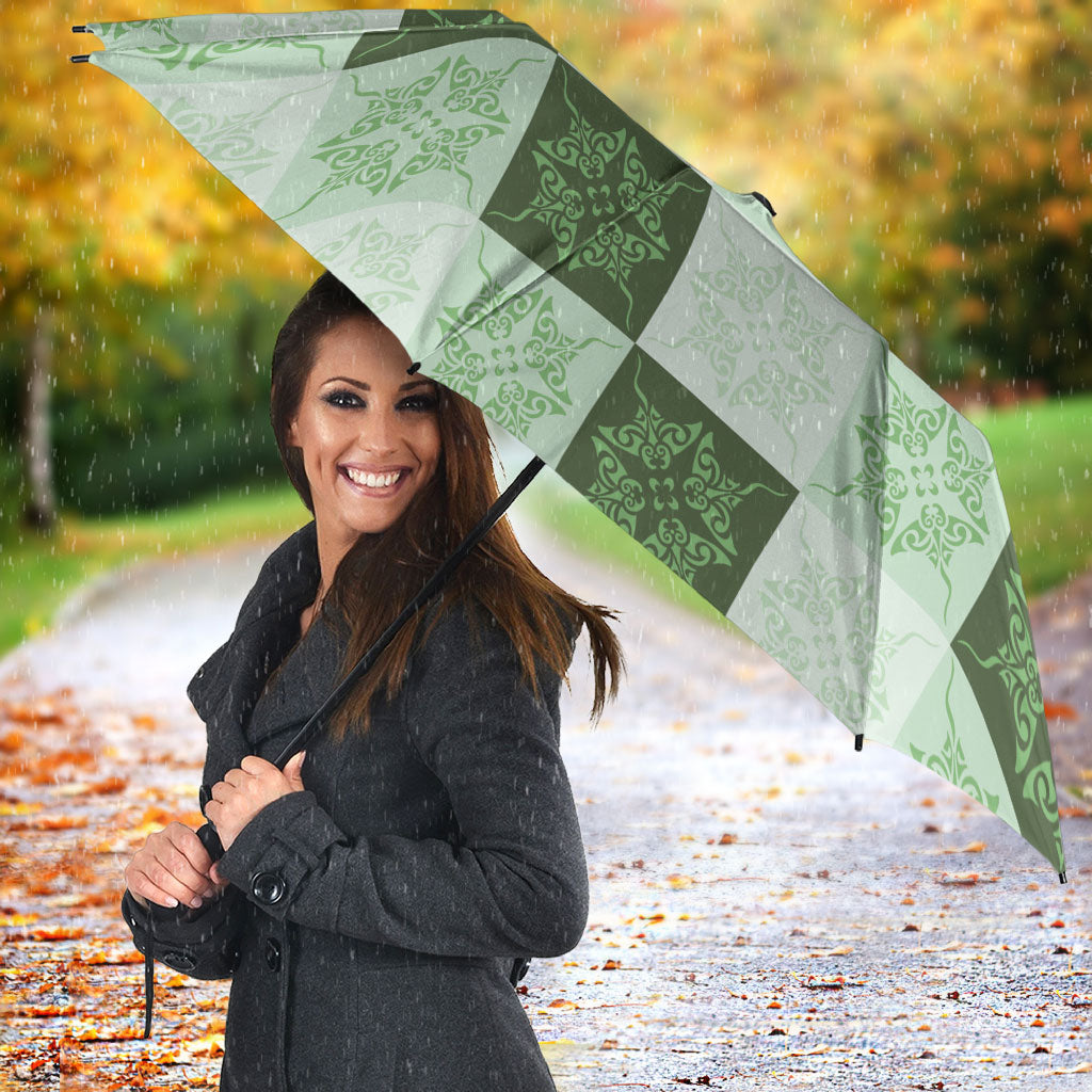 Sage Green Manta Ray Hawaiian Quilt Motif Umbrella