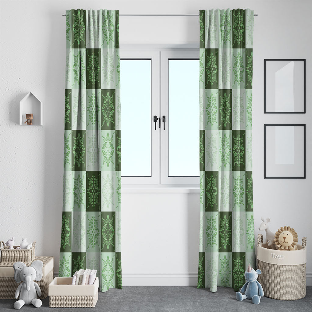 Sage Green Manta Ray Hawaiian Quilt Motif Window Curtain