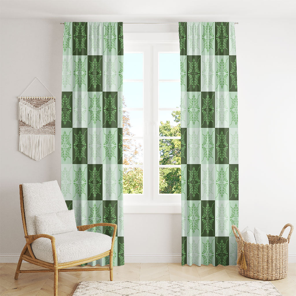 Sage Green Manta Ray Hawaiian Quilt Motif Window Curtain