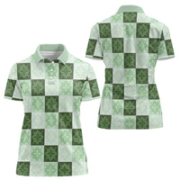 Sage Green Manta Ray Hawaiian Quilt Motif Women Polo Shirt