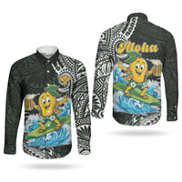Aloha Hawaii Mango Surfing Couples Matching Summer Maxi Dress and Long Sleeve Button Shirt Polynesian Style