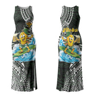 Aloha Hawaii Mango Surfing Couples Matching Tank Maxi Dress and Hawaiian Shirt Polynesian Style