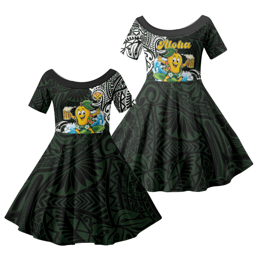 Aloha Hawaii Mango Surfing Family Matching Long Sleeve Bodycon Dress and Hawaiian Shirt Polynesian Style