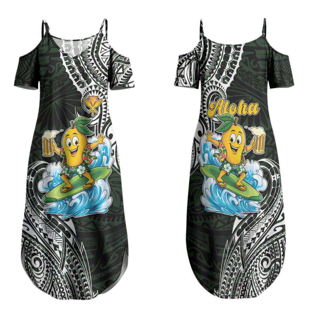Aloha Hawaii Mango Surfing Family Matching Summer Maxi Dress and Hawaiian Shirt Polynesian Style