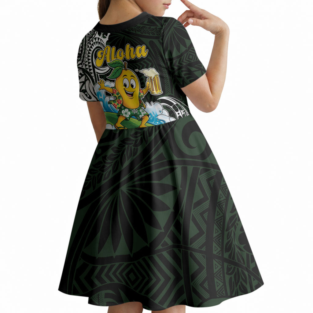 Aloha Hawaii Mango Surfing Kid Short Sleeve Dress Polynesian Style