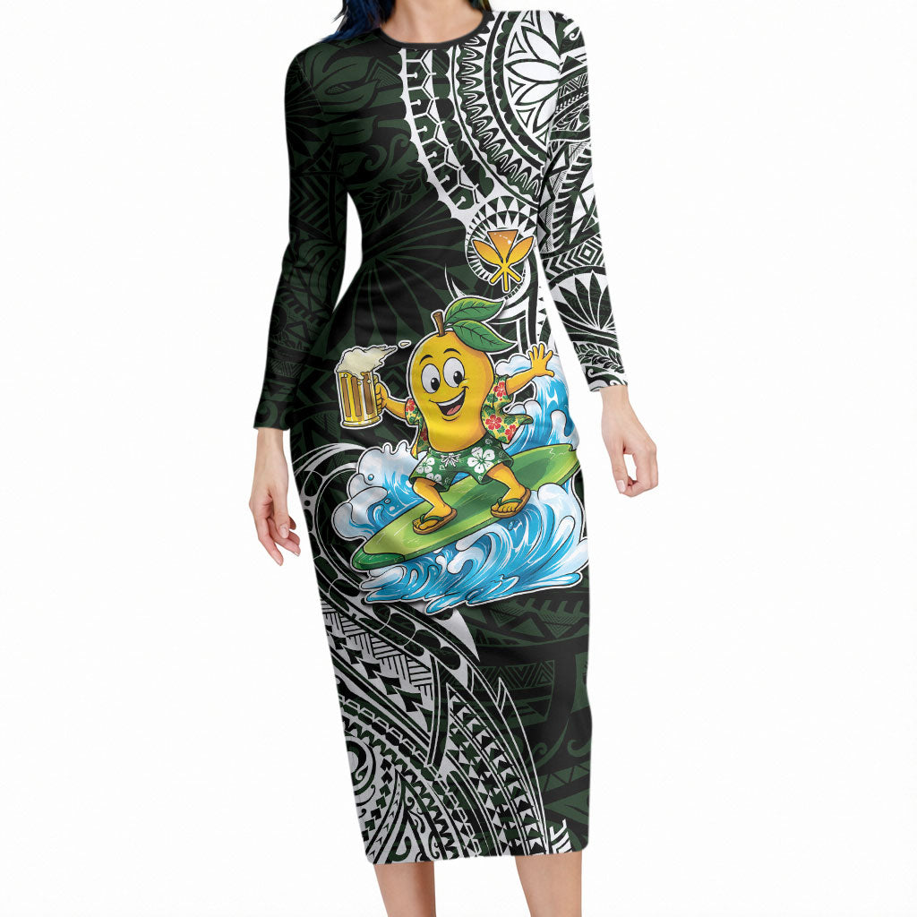 Aloha Hawaii Mango Surfing Long Sleeve Bodycon Dress Polynesian Style