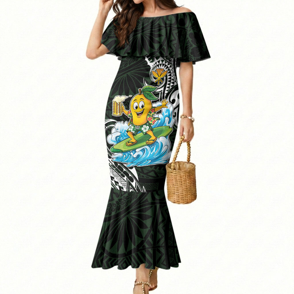 Aloha Hawaii Mango Surfing Mermaid Dress Polynesian Style