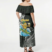 Aloha Hawaii Mango Surfing Off Shoulder Maxi Dress Polynesian Style