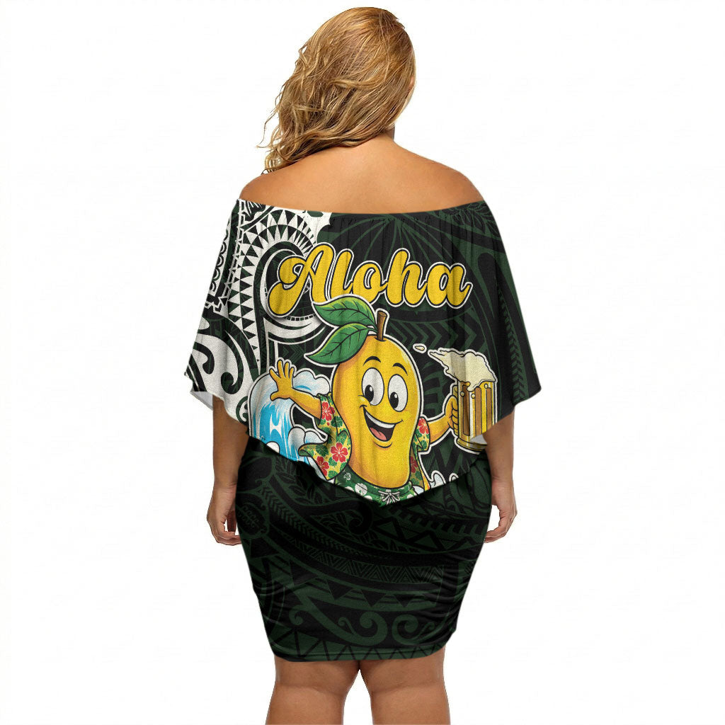 Aloha Hawaii Mango Surfing Off Shoulder Short Dress Polynesian Style