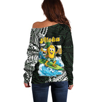 Aloha Hawaii Mango Surfing Off Shoulder Sweater Polynesian Style