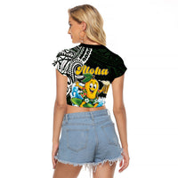 Aloha Hawaii Mango Surfing Raglan Cropped T Shirt Polynesian Style
