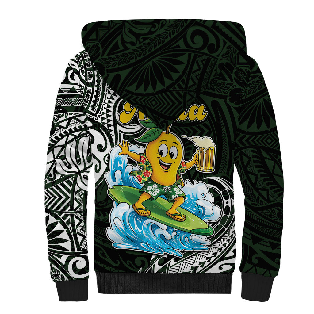 Aloha Hawaii Mango Surfing Sherpa Hoodie Polynesian Style