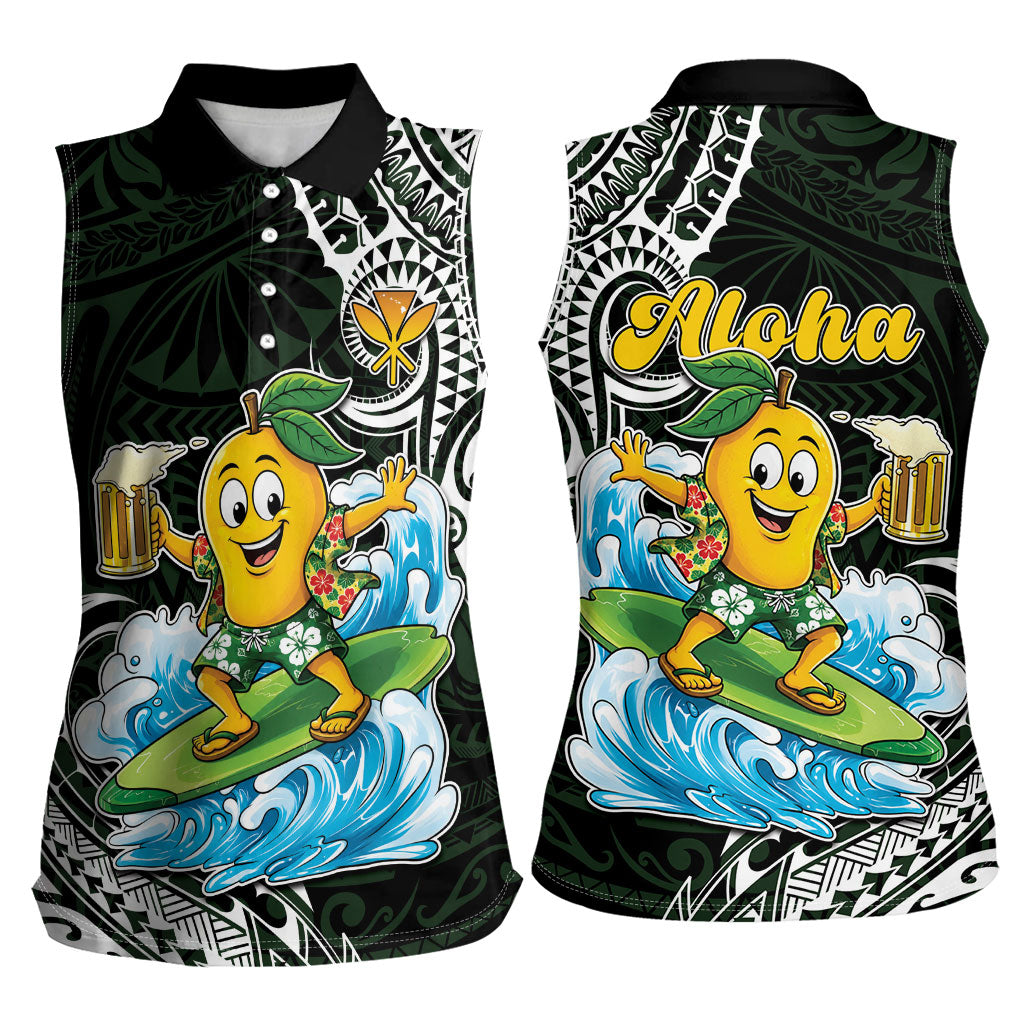 Aloha Hawaii Mango Surfing Women Sleeveless Polo Shirt Polynesian Style