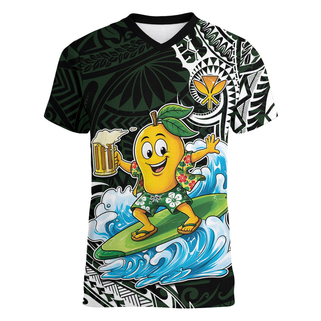Aloha Hawaii Mango Surfing Women V-Neck T-Shirt Polynesian Style