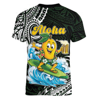 Aloha Hawaii Mango Surfing Women V-Neck T-Shirt Polynesian Style